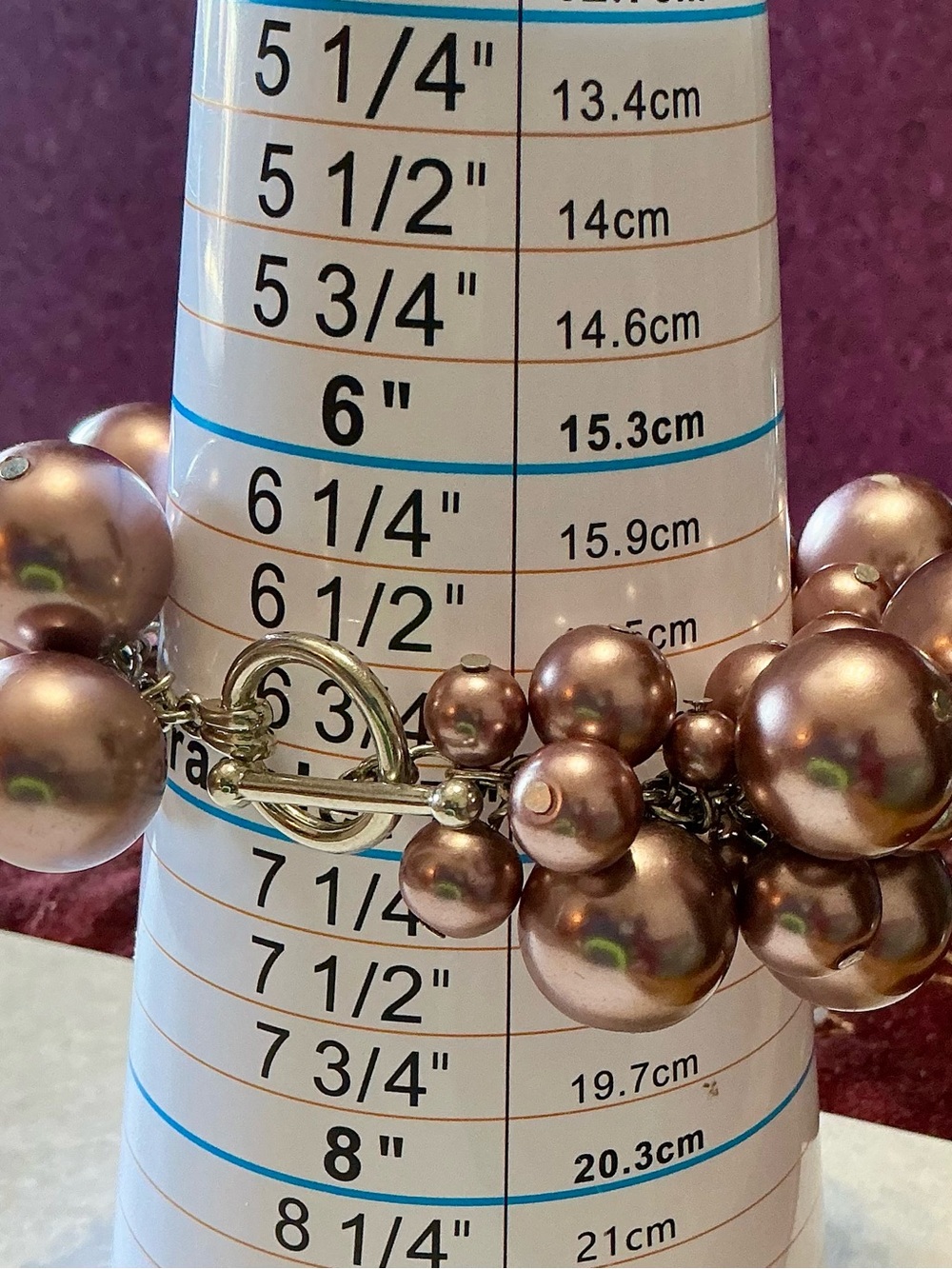 Vintage Pearlescent Mauve Chunky Bead Bracelet Charm Cha Cha Dangle MCM SZ 6.75 - Picture 7 of 8